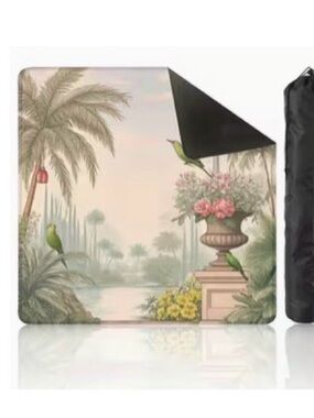 Tropical Parrot Garden Print mahjong mat  - Pastel Greens & Pinks